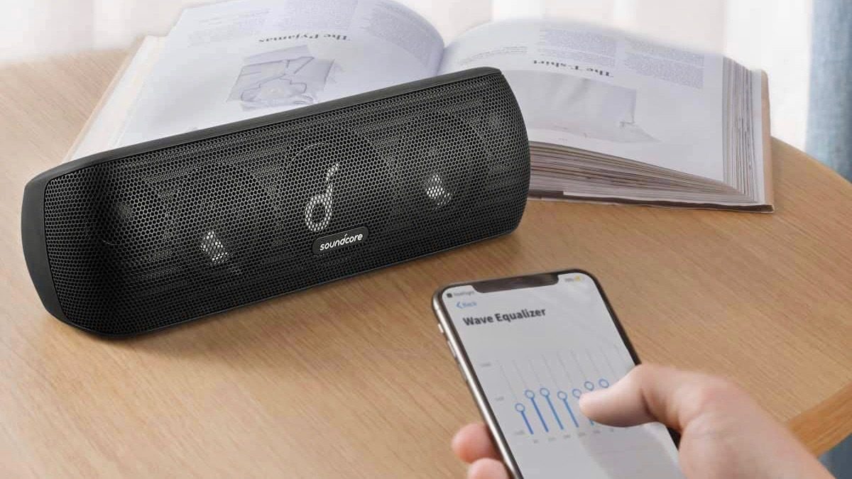 Anker SoundCore Motion+ being controlled by phone