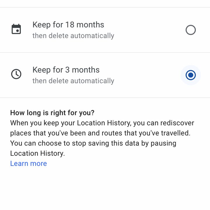 Automatically delete Google location history