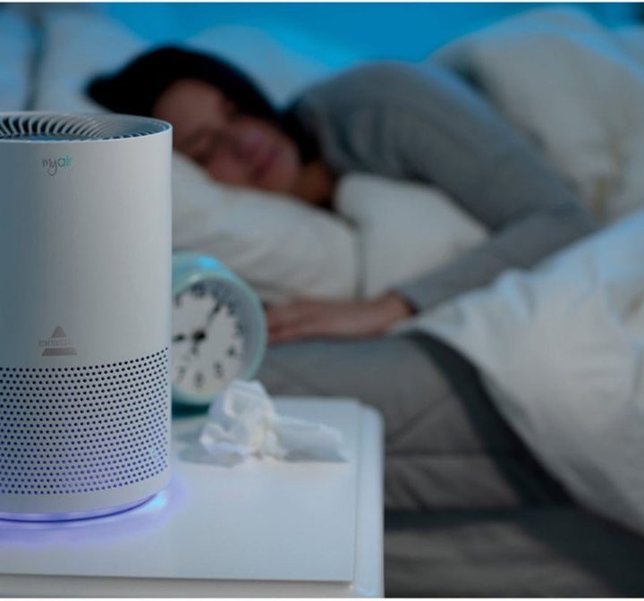 Sleeping to the soothing sound of an air purifier.
