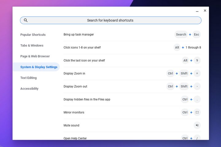 Chromebook Shortcut Map