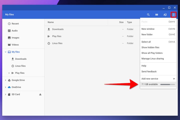 Chromebook View Storage Amount