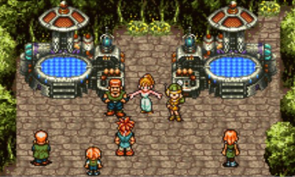 Chrono at the fair with Marle in Chrono Trigger.