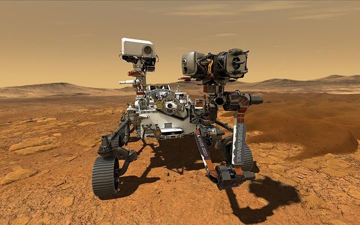 An illustration of NASA's Perseverance rover, which is due to land on Mars in February 2021.