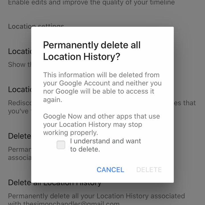 Delete Google Maps location history