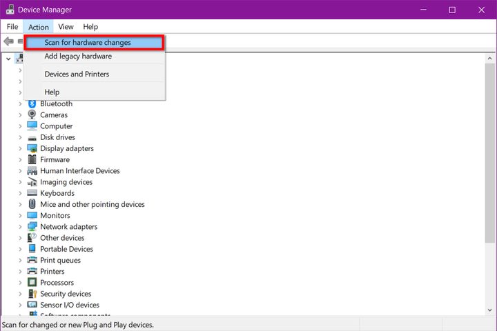 Device Manager Scan for Hardware Changes