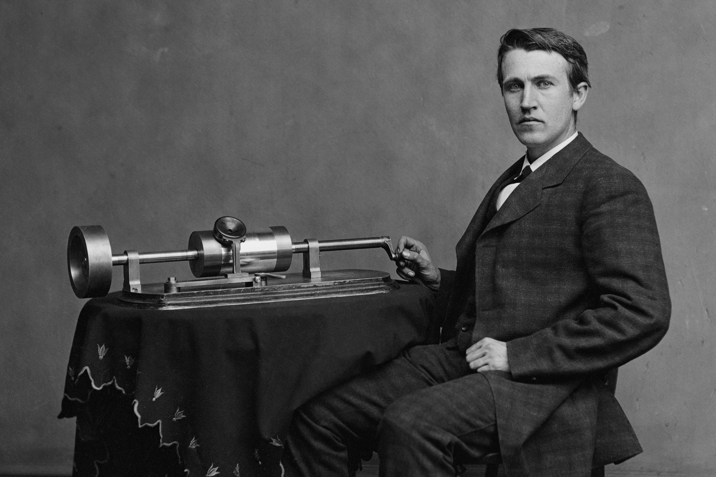 Thomas Edison with his second phonograph
