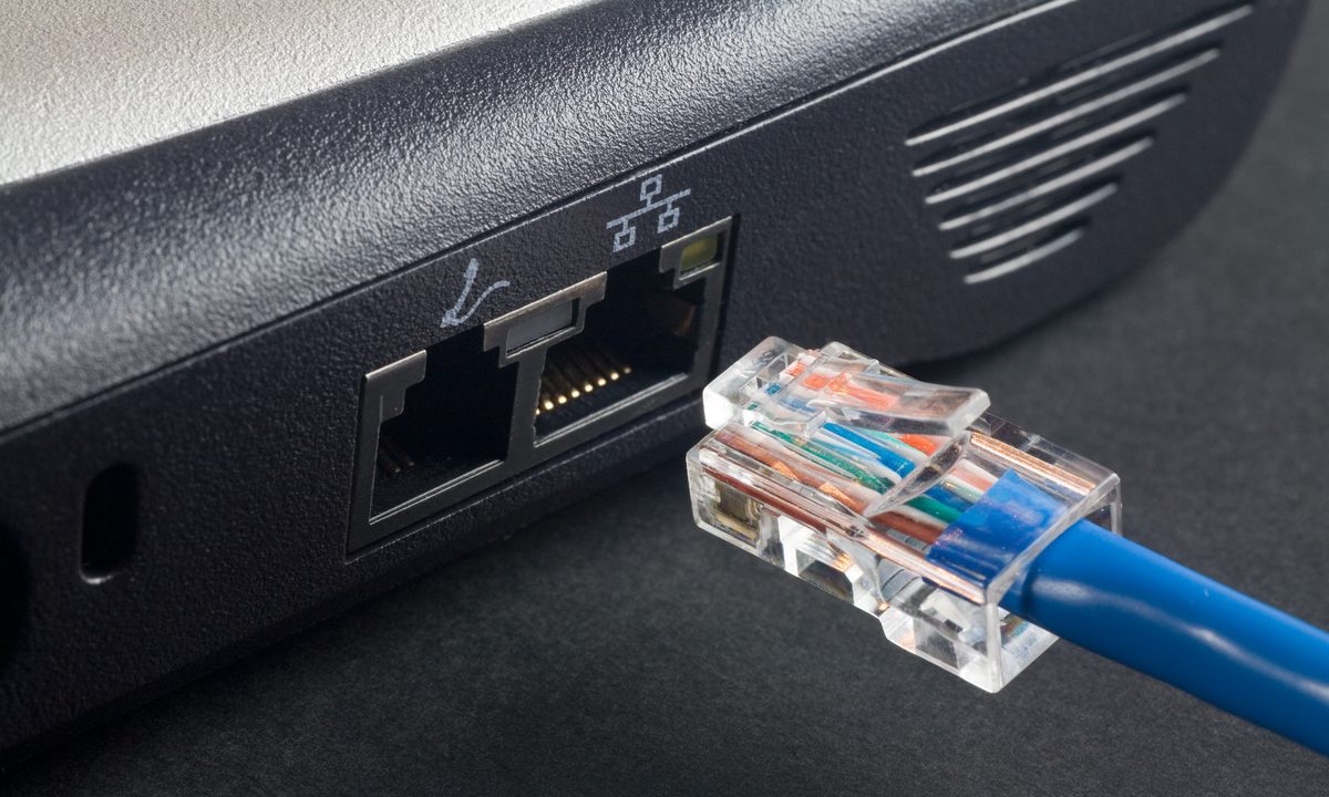 An Ethernet port and plug.