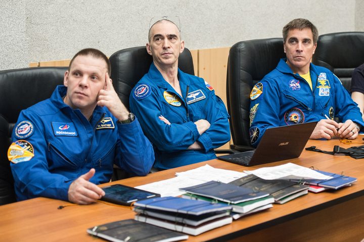 Expedition 63 crewmembers review launch procedures