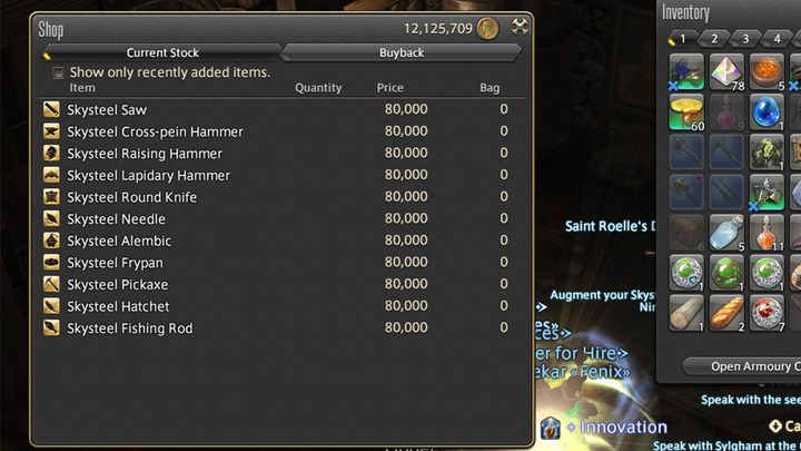 FFXIV skysteel tools purchase window