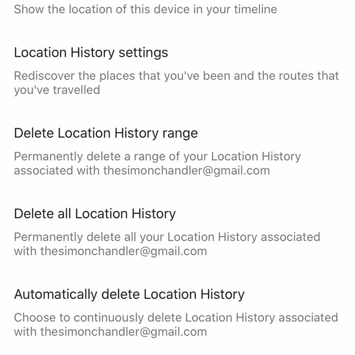 Google Maps Settings screen