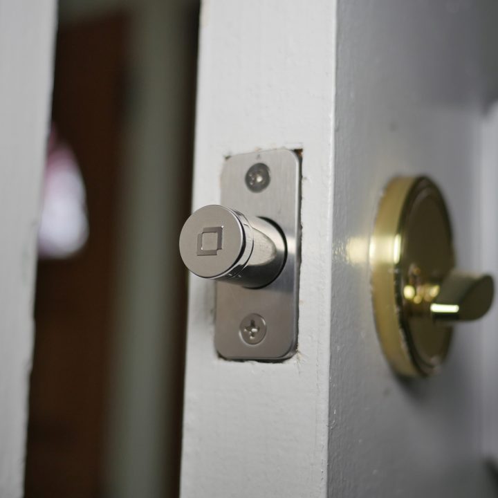 Level Lock latch shown in a door.