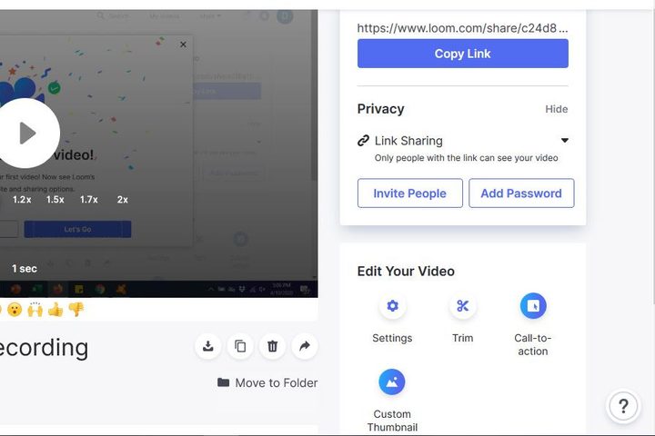 Image of Loom Edit And Sharing Options.