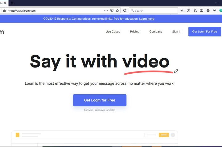 Image of Loom homepage.