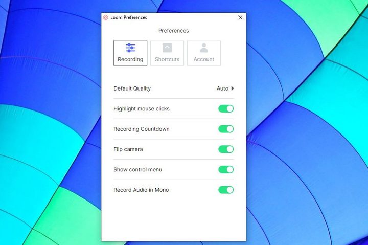 Image of Loom Preferences menu.