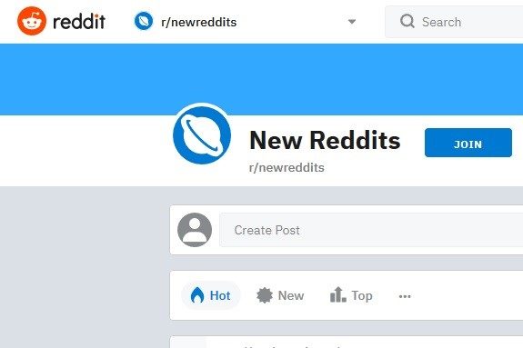 Screenshot of New Reddits subreddit