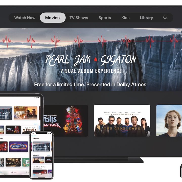 Screens showing Dolby Atmos movies on Apple TV+.