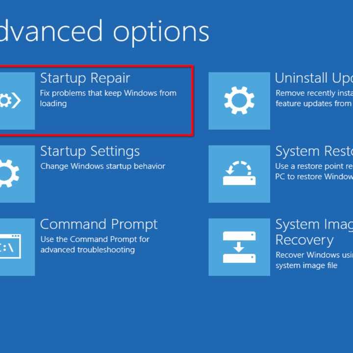 Win 10 Advanced Options Startup Repair