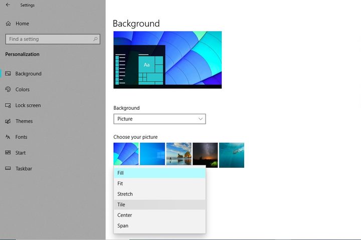 Image of Windows 10 Background Menu