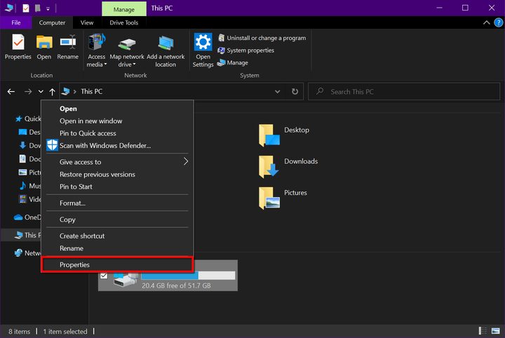 Windows 10 Drive Properties