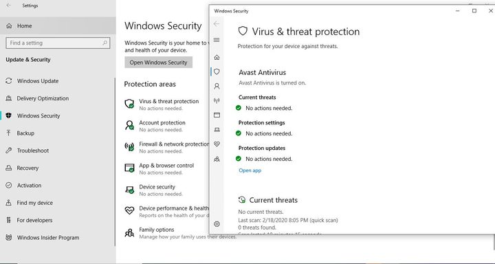 Image of Windows 10 Protection Areas Menu
