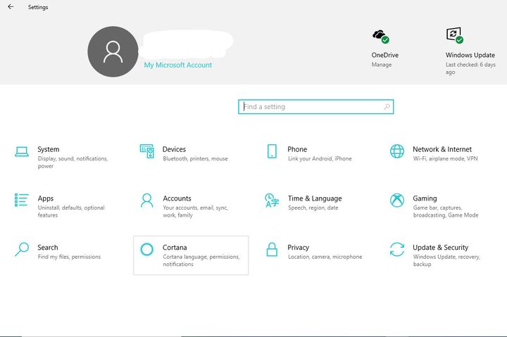 Image of Windows 10 Settings Home
