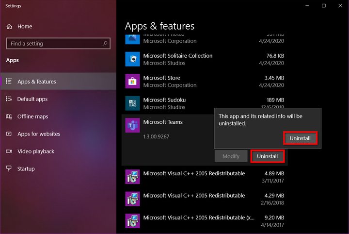 Windows 10 Uninstall Microsoft Teams