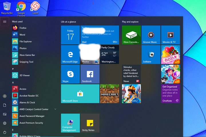 Image of Windows Start Menu Settings