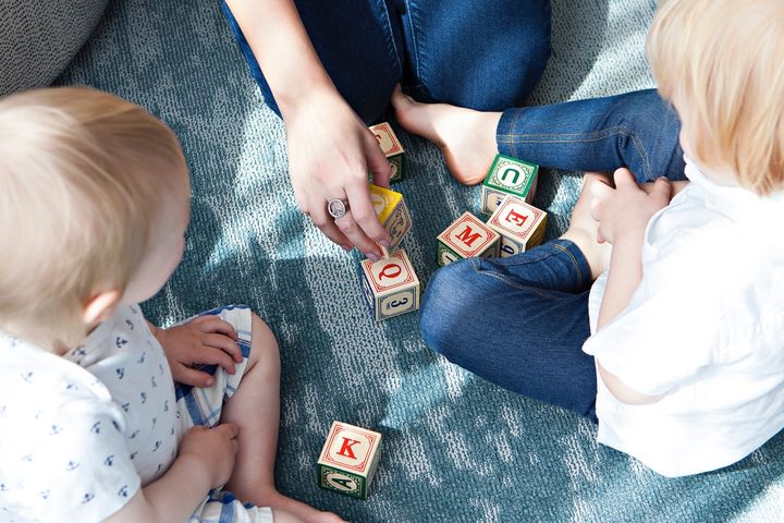 Young children playing a game