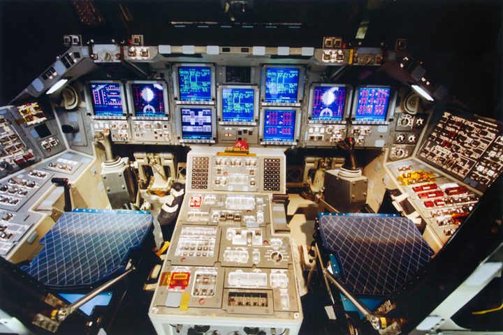 The cockpit of space shuttle Discovery
