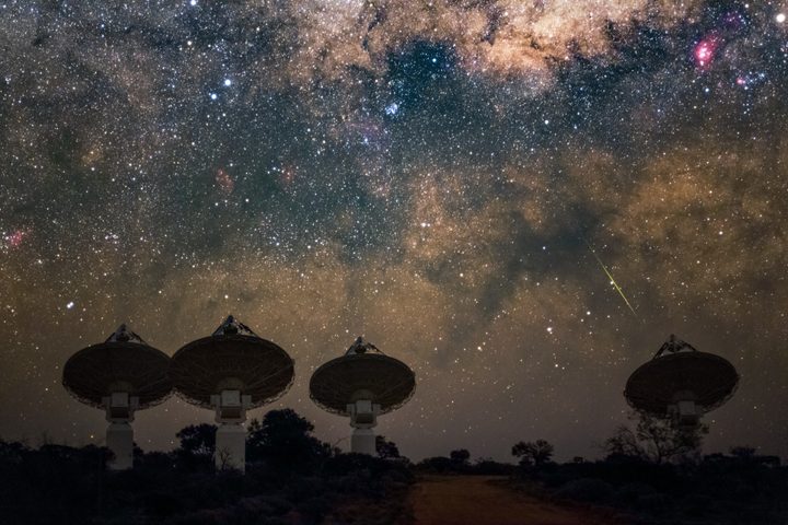 Core antennas of CSIRO’s ASKAP radio telescope in Western Australia pointing at the Milky Way