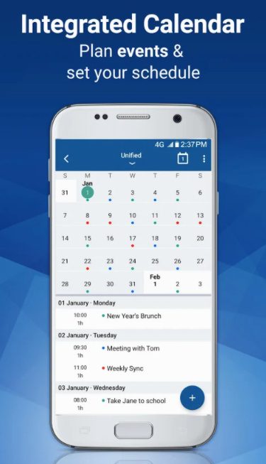 Blue Mail integrated calendar