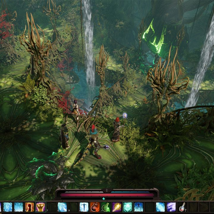 A party of heroes in a forest.