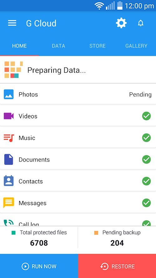 Screenshot of file transfer process in G Cloud Backup app on Android
