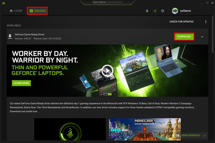GeForce Experience Get Driver