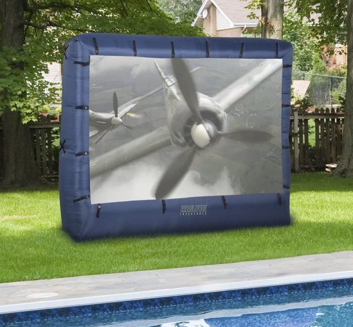 An inflatable outdoor projector screen.