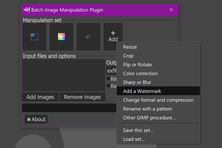 GIMP add batch modifiers