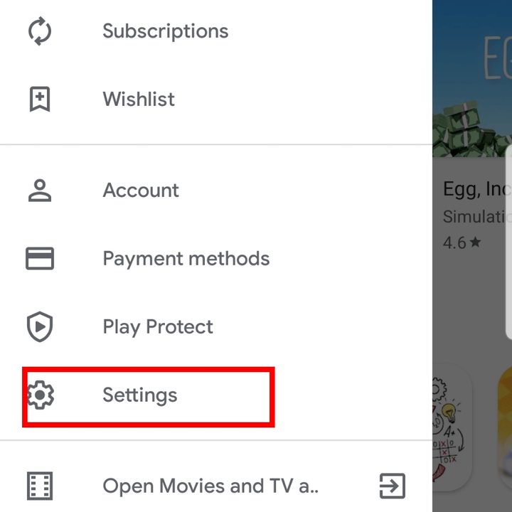 Screenshot of Google Play Store Settings Menu