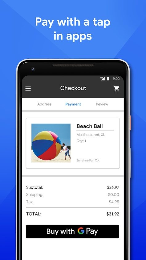 The checkout screen on Google Pay.