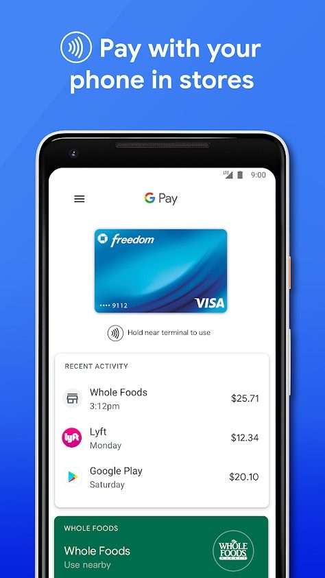 Google Pay's screen showing your payment activity.