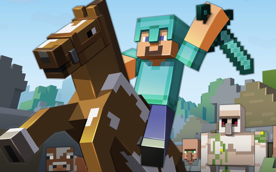 A Minecraft warrior riding a horse