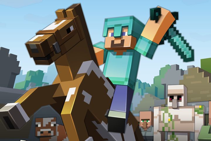 A Minecraft warrior riding a horse