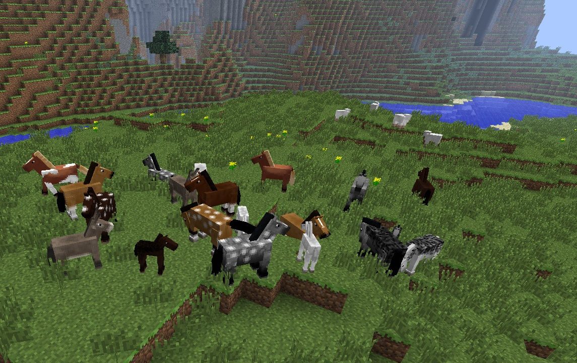 A heard of horses in minecraft.