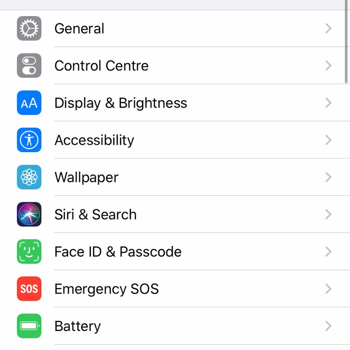 iPhone Settings screen