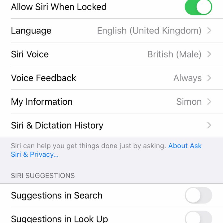 iPhone Siri & Search settings