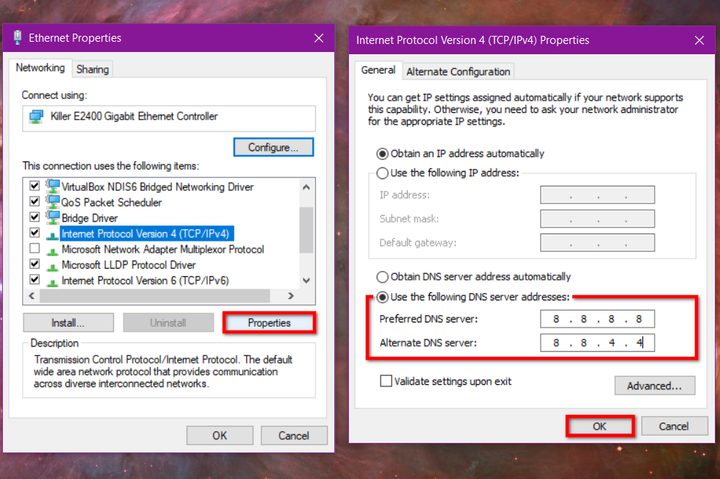 IPv4 Change DNS Settings