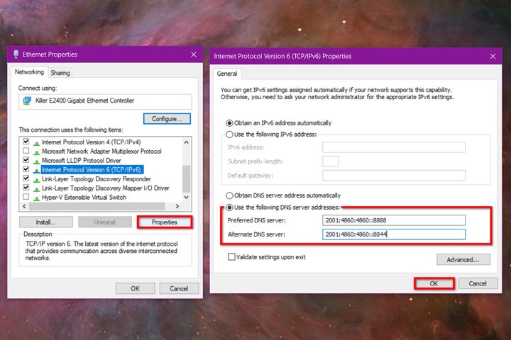 IPv6 Change DNS Settings