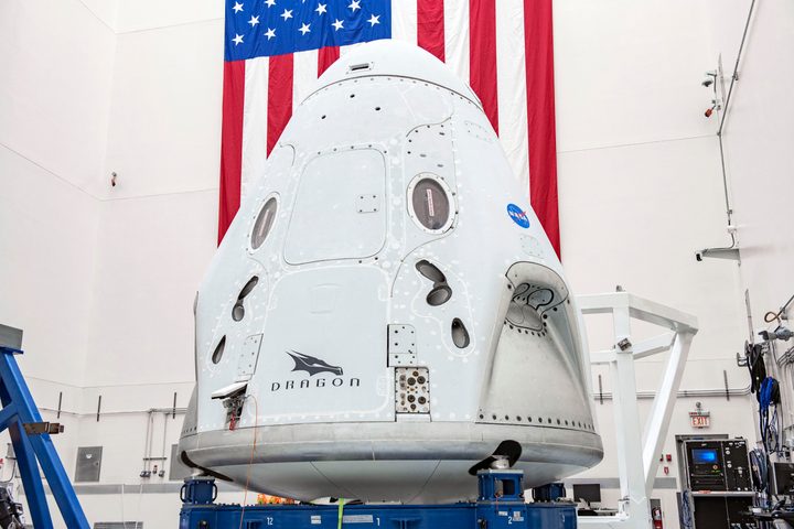 The SpaceX Crew Dragon spacecraft undergoes final processing