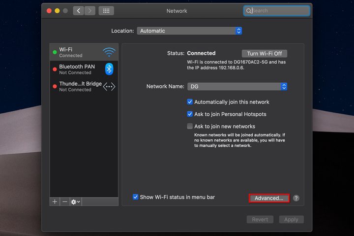 MacOS Network Advanced Settings