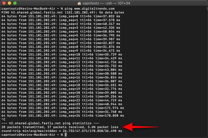 MacOS Terminal Packet Loss