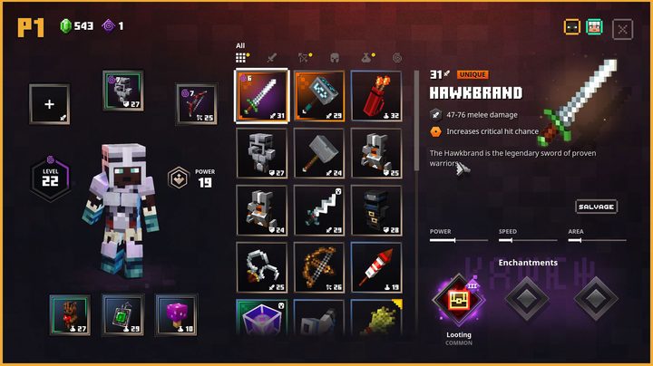 Minecraft Dungeons unique weapons